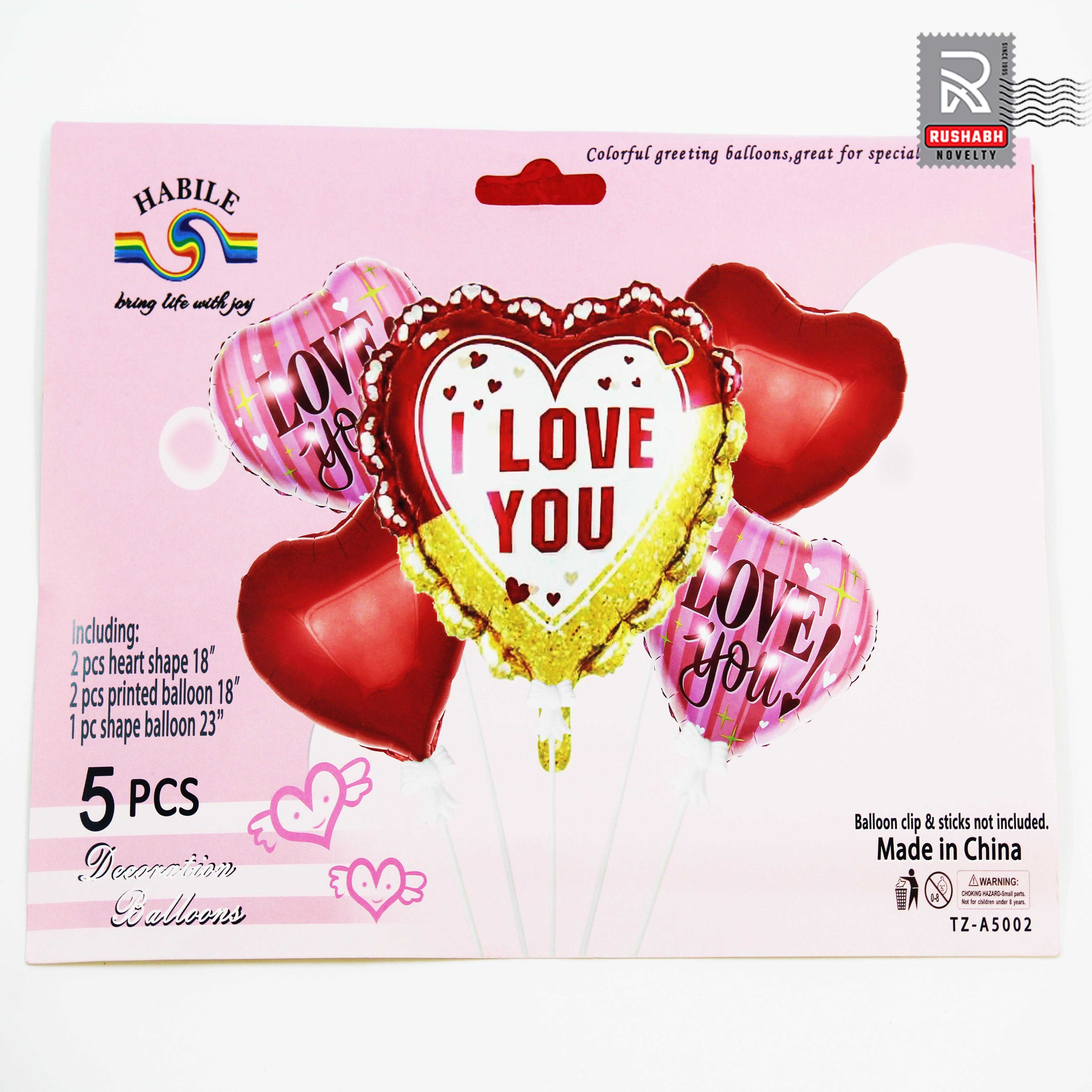 5pcs 18-inch Red Heart Shaped Aluminum Foil Balloons (with 1pc Red